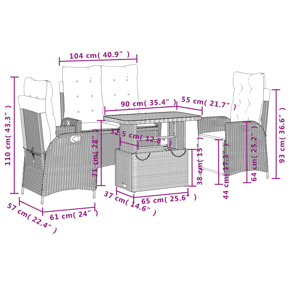 Set mobilier de grădină cu perne, 4 piese, gri, poliratan GartenMobel Dekor