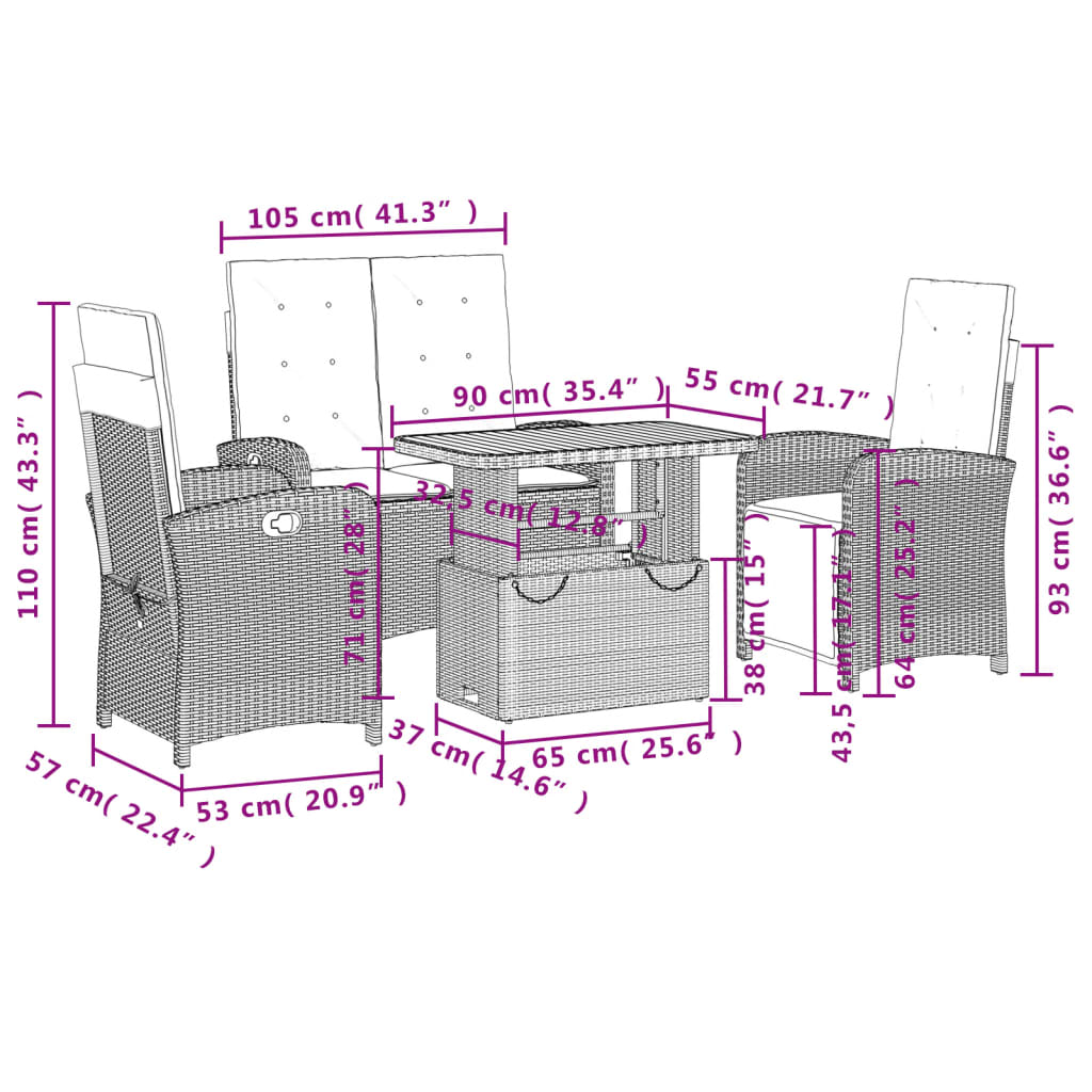 Set mobilier de grădină cu perne, 4 piese, gri, poliratan GartenMobel Dekor