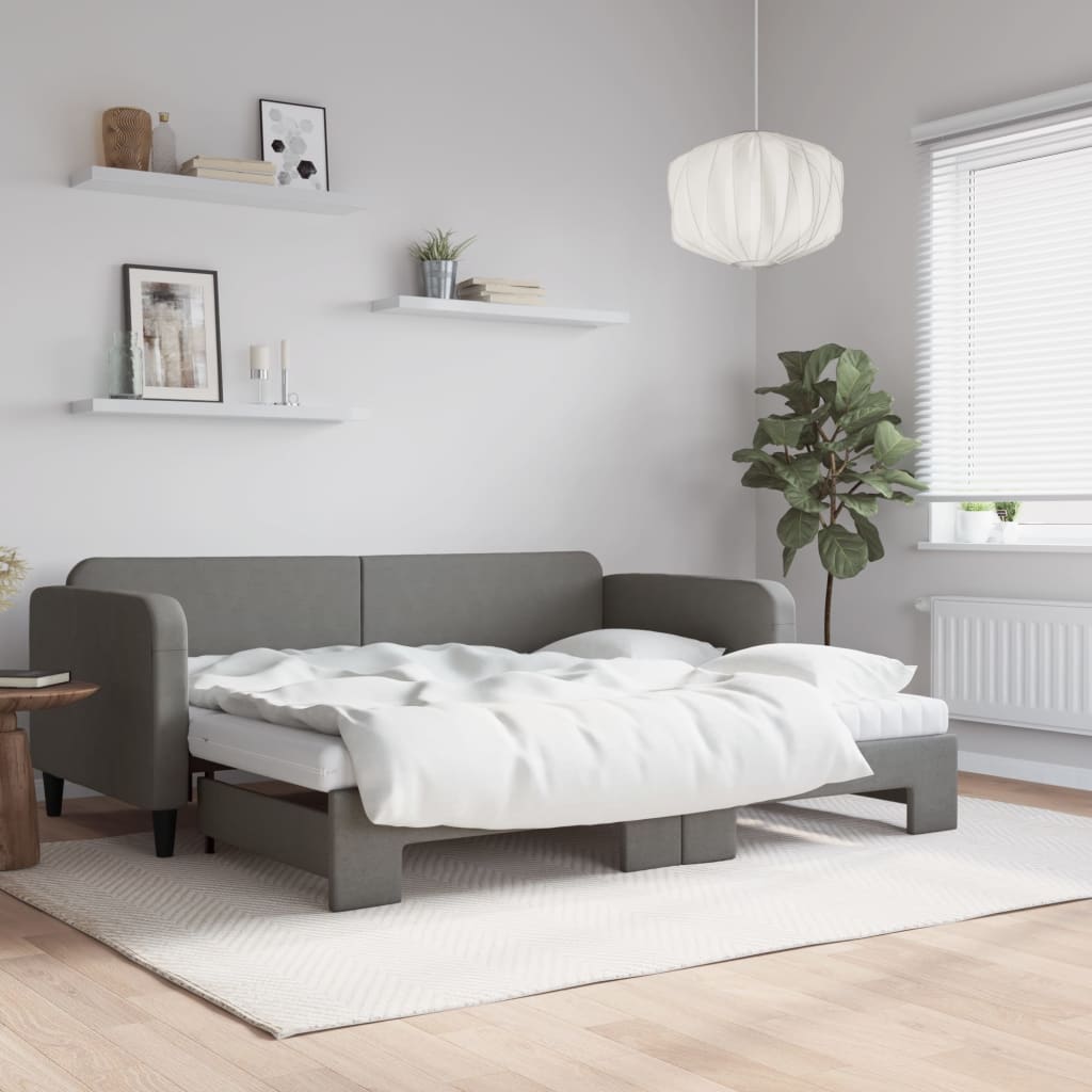 Pat de zi cu extensie și saltele, gri închis, 90x200 cm, textil GartenMobel Dekor