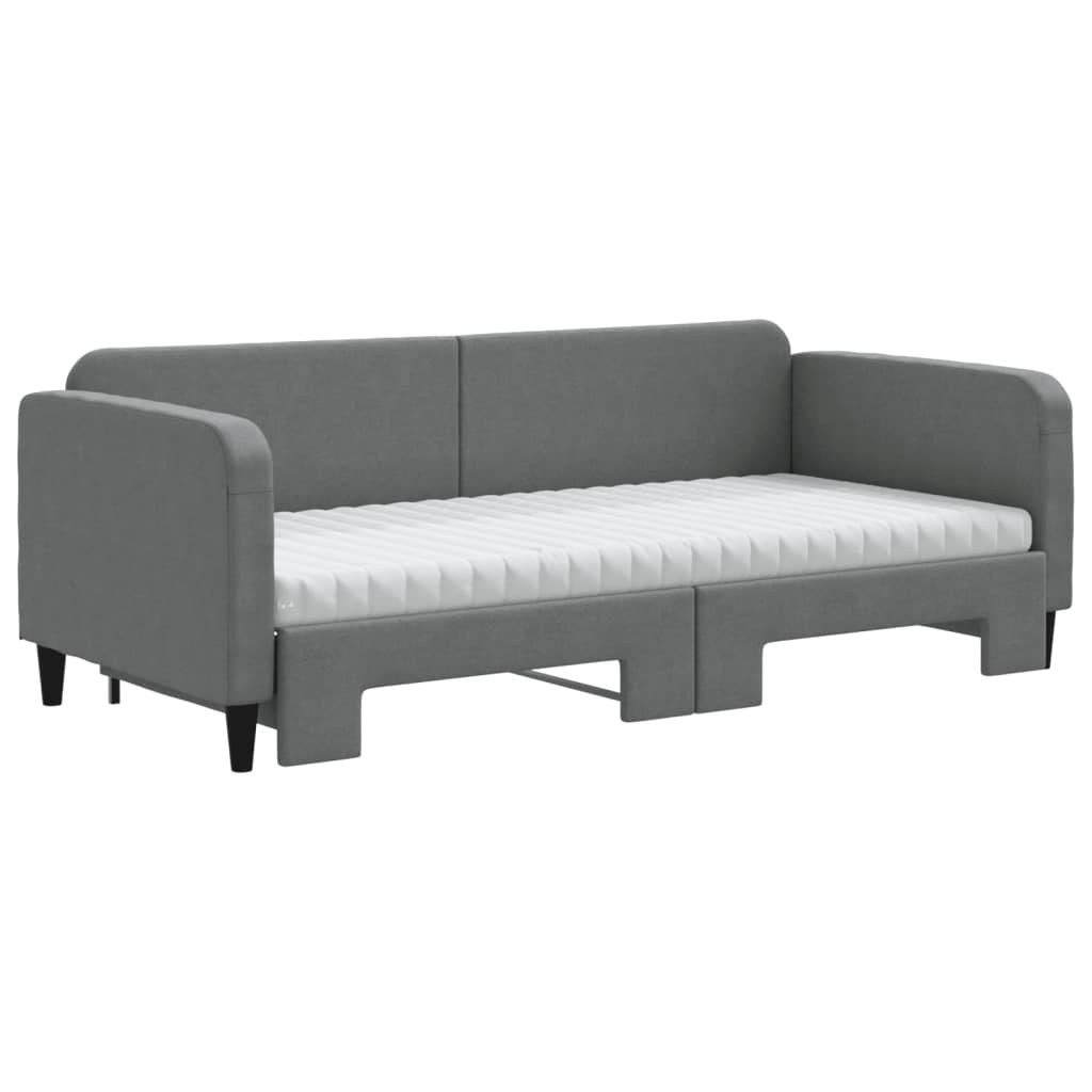 Pat de zi cu extensie și saltele, gri închis, 90x200 cm, textil GartenMobel Dekor