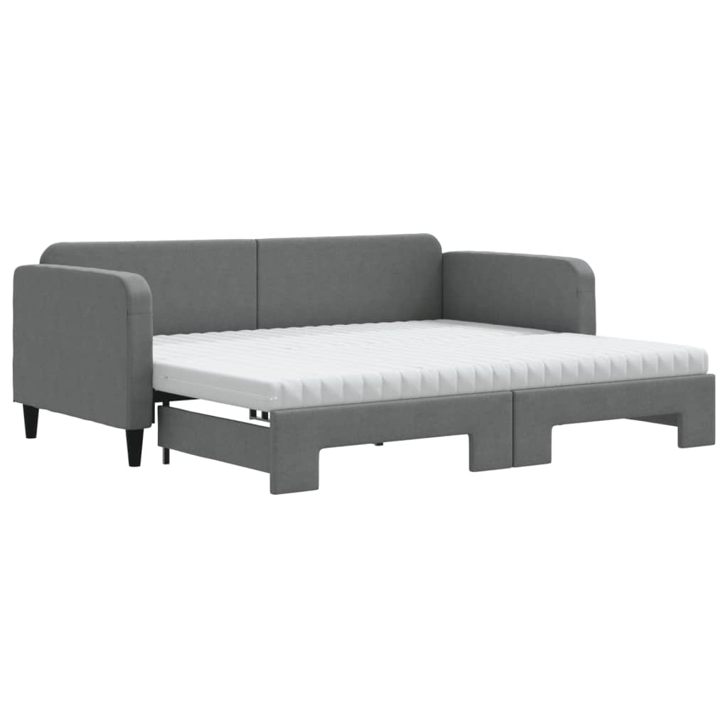 Pat de zi cu extensie și saltele, gri închis, 90x200 cm, textil GartenMobel Dekor