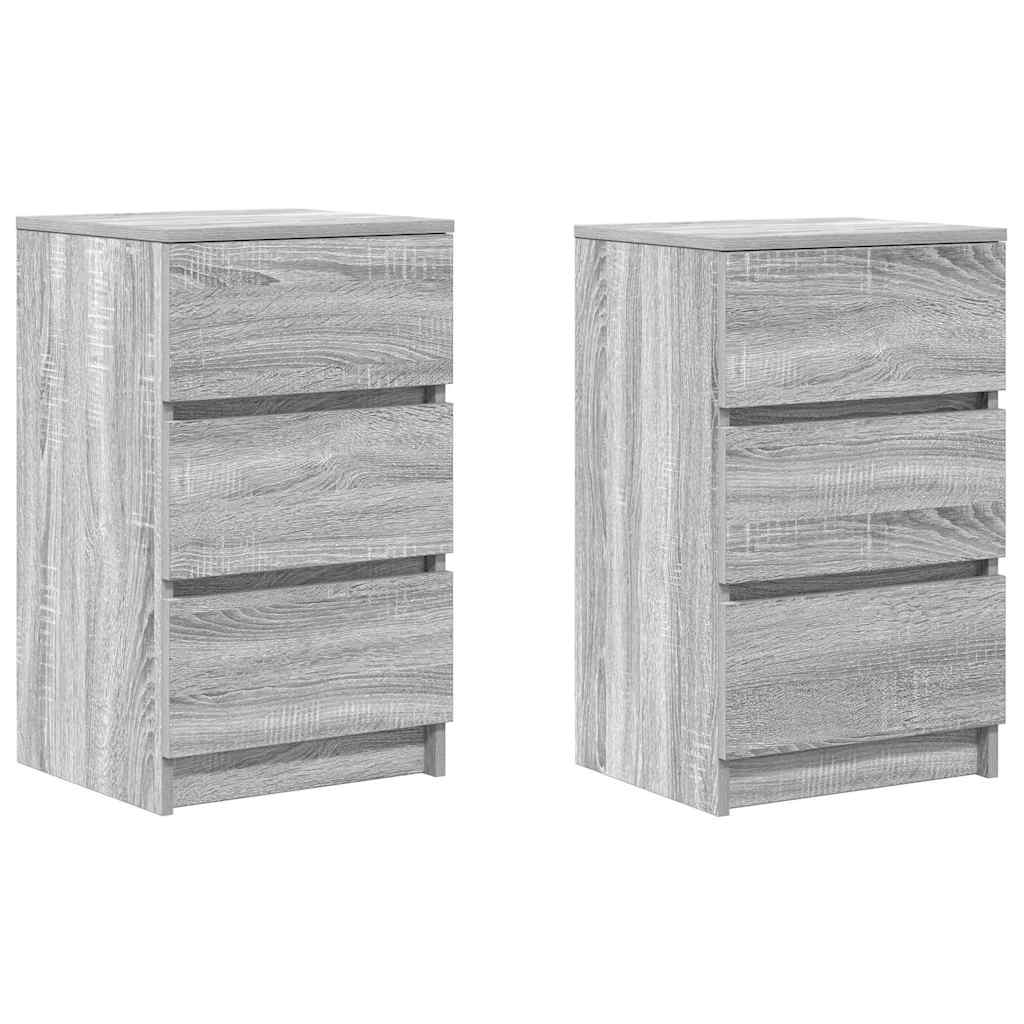 Noptiere cu 3 sertare 2 buc Gri Sonoma 39x35x65 cm GartenMobel Dekor