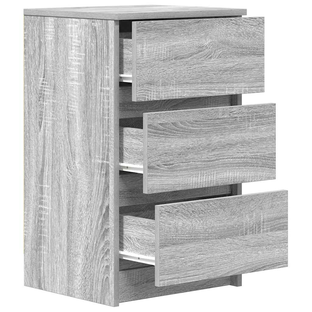 Noptiere cu 3 sertare 2 buc Gri Sonoma 39x35x65 cm GartenMobel Dekor