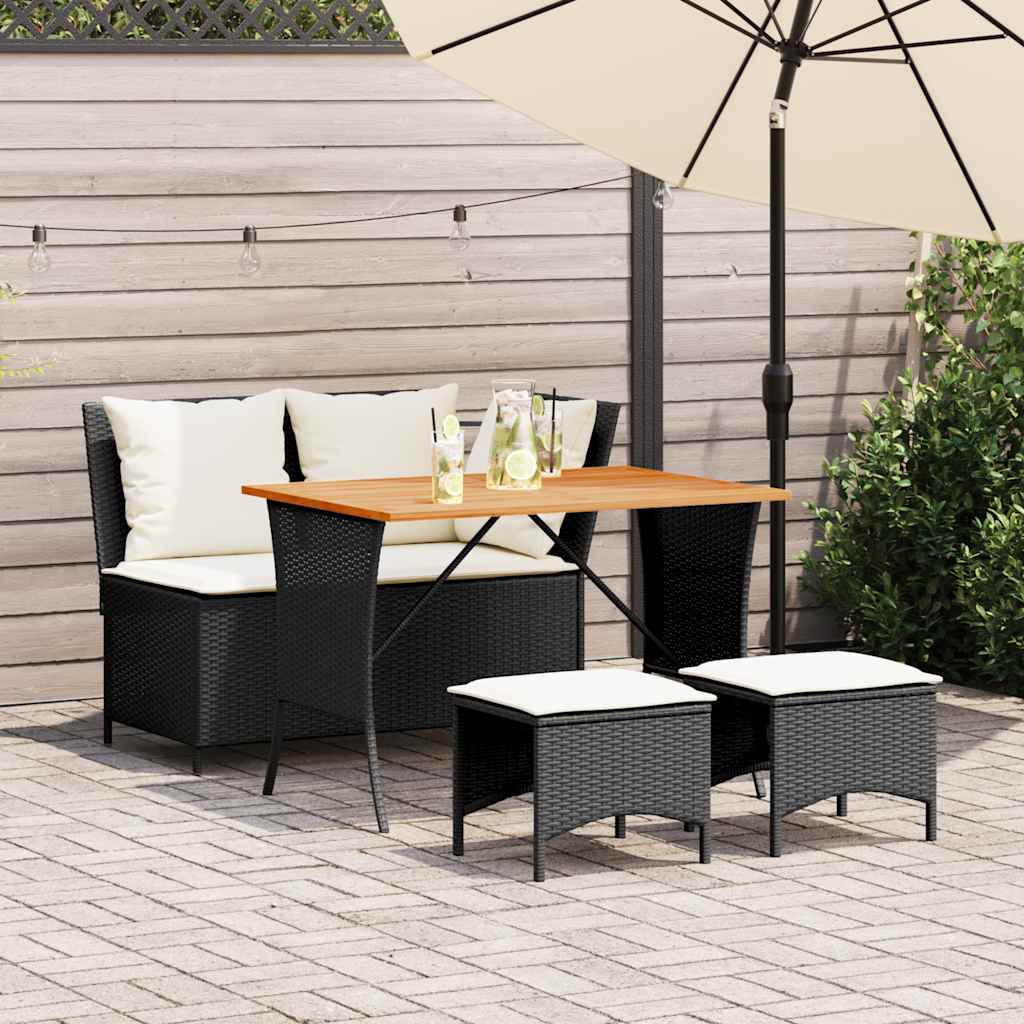 Set mobilier de grădină cu perne, 4 piese, negru, poliratan GartenMobel Dekor