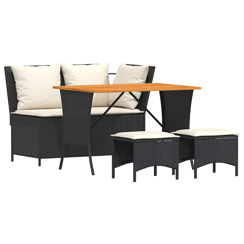 Set mobilier de grădină cu perne, 4 piese, negru, poliratan GartenMobel Dekor