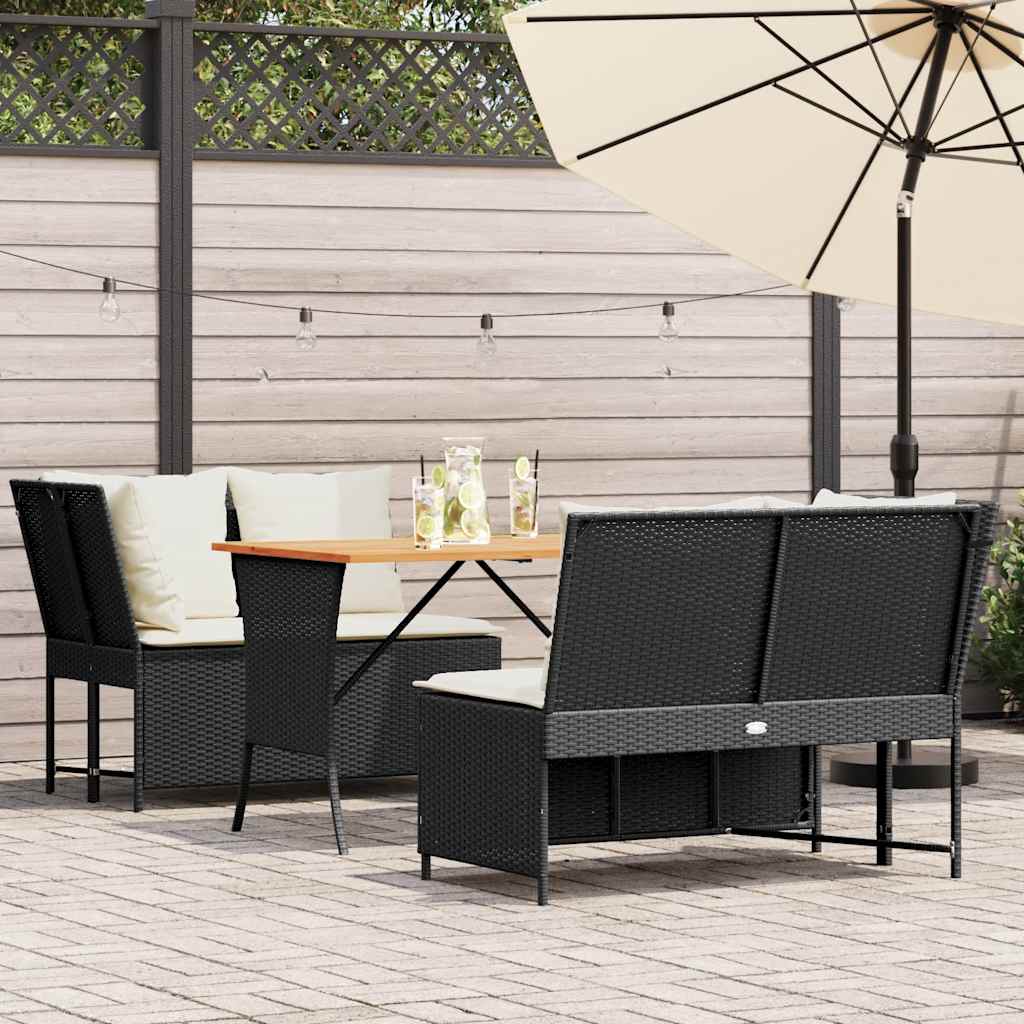 Set mobilier de grădină cu perne, 3 piese, negru, poliratan GartenMobel Dekor