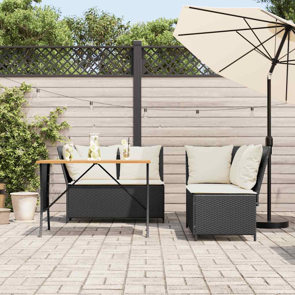 Set mobilier de grădină cu perne, 3 piese, negru, poliratan GartenMobel Dekor