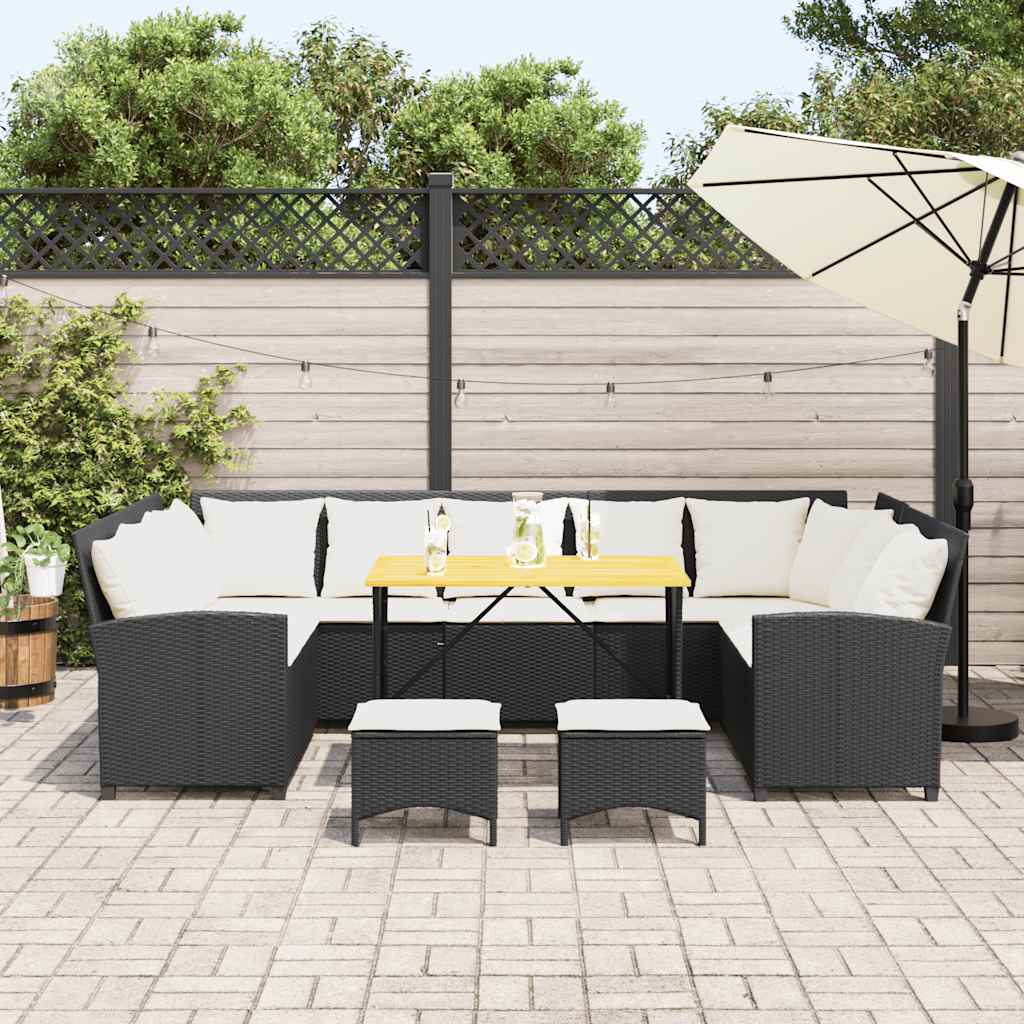 Set mobilier de grădină cu perne, 4 piese, negru, poliratan GartenMobel Dekor
