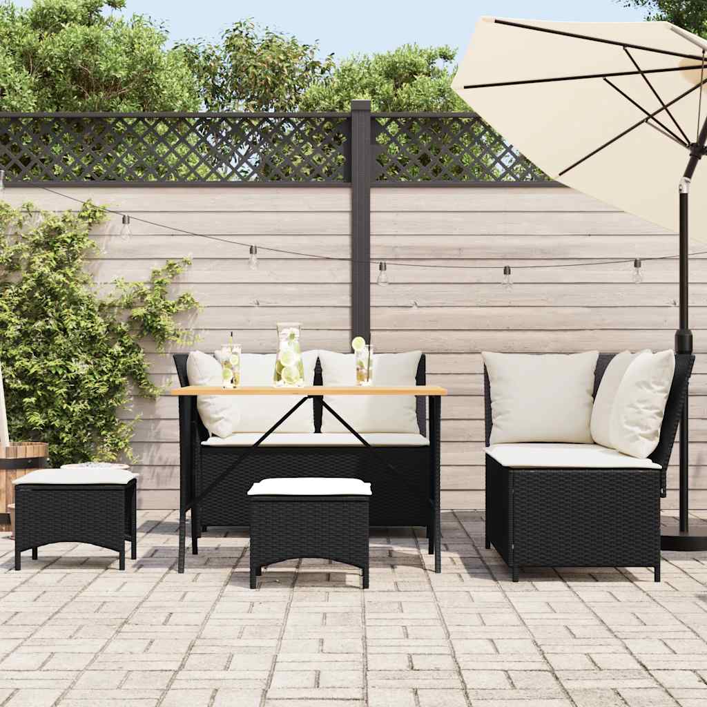 Set mobilier de grădină cu perne, 5 piese, negru, poliratan GartenMobel Dekor