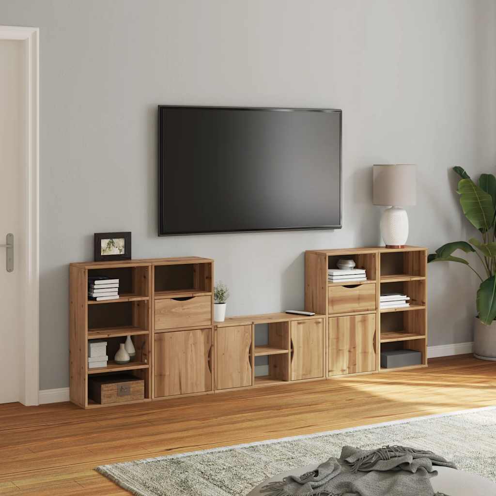 Unități TV 5 piese cu depozitare „ODDA” din lemn masiv de pin GartenMobel Dekor