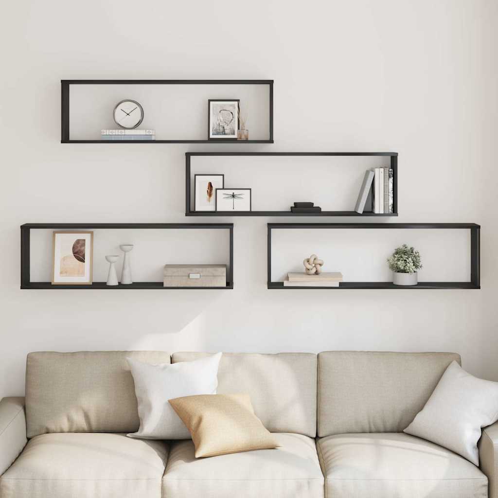 Rafturi cub de perete 4 buc Stejar negru Lemn prelucrat GartenMobel Dekor