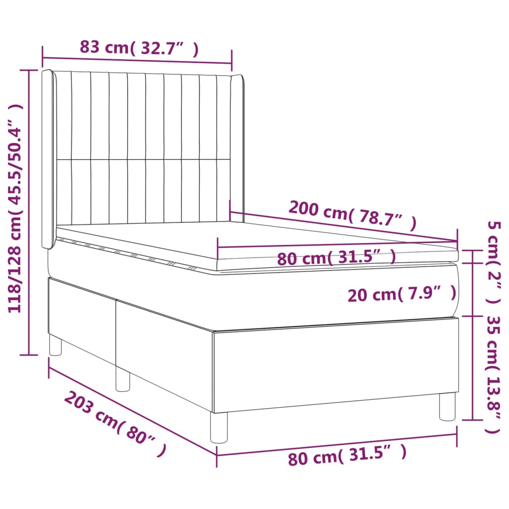 Pat box spring cu saltea, albastru, 80x200 cm, textil GartenMobel Dekor