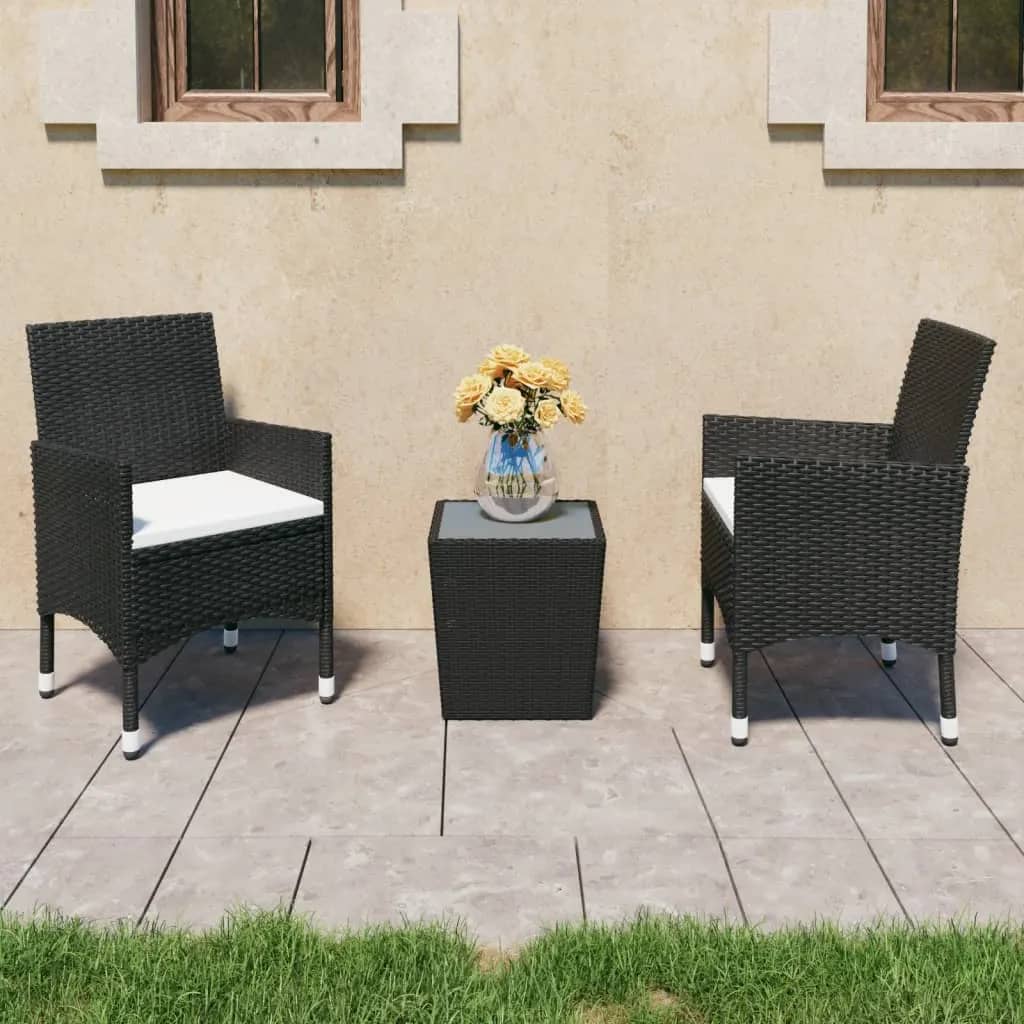 Set mobilier bistro grădină 3 piese, negru, poliratan și sticlă GartenMobel Dekor