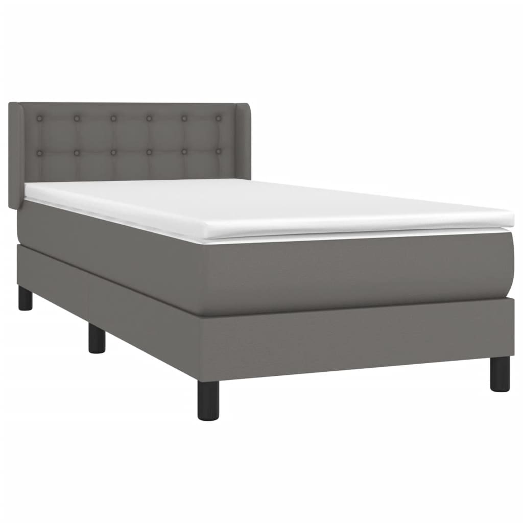 Pat box spring cu saltea, gri, 100x200 cm, piele ecologică GartenMobel Dekor