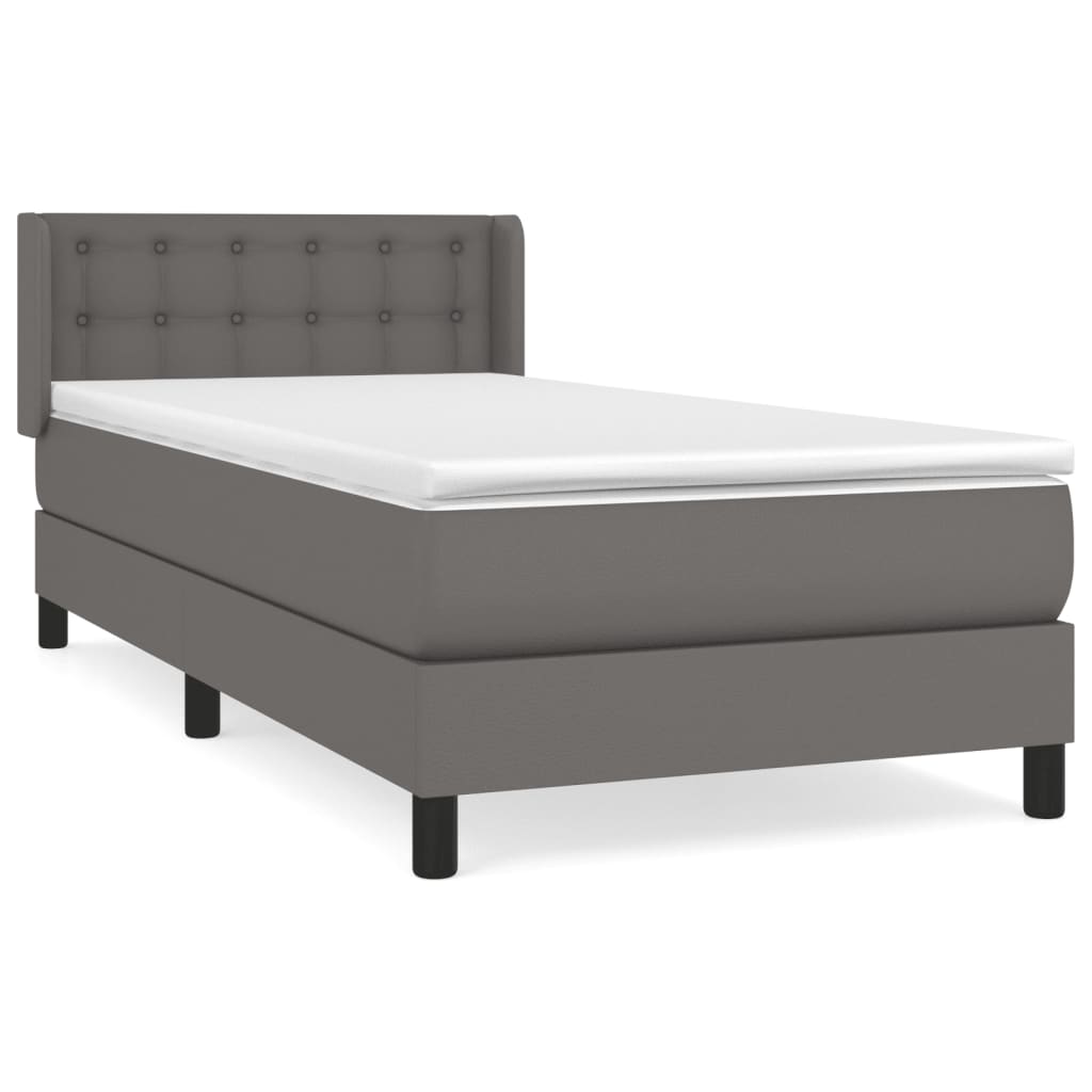 Pat box spring cu saltea, gri, 100x200 cm, piele ecologică GartenMobel Dekor