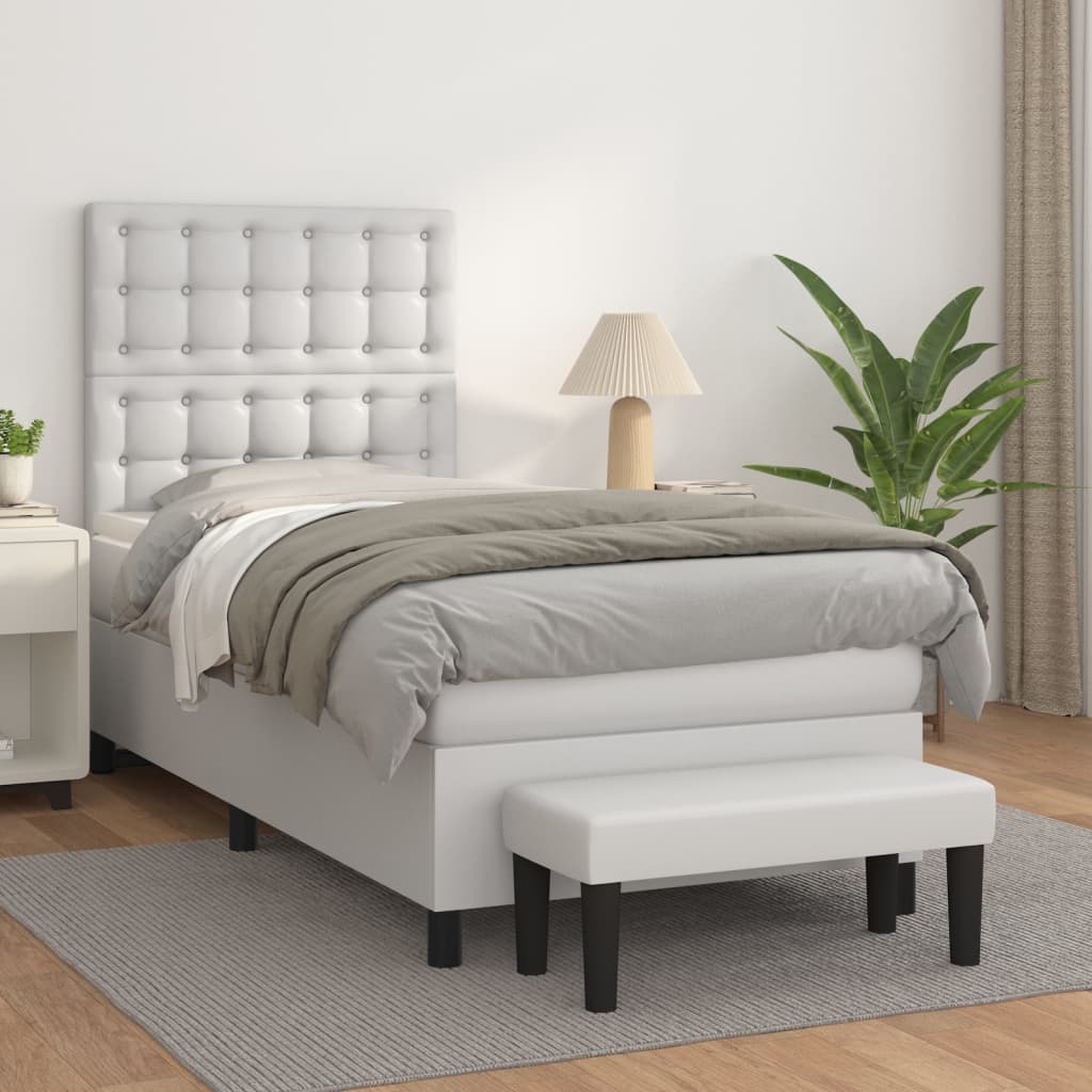 Pat box spring cu saltea, alb, 90x190 cm, piele ecologică GartenMobel Dekor