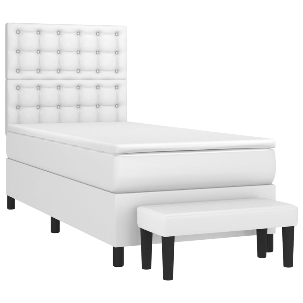 Pat box spring cu saltea, alb, 90x190 cm, piele ecologică GartenMobel Dekor