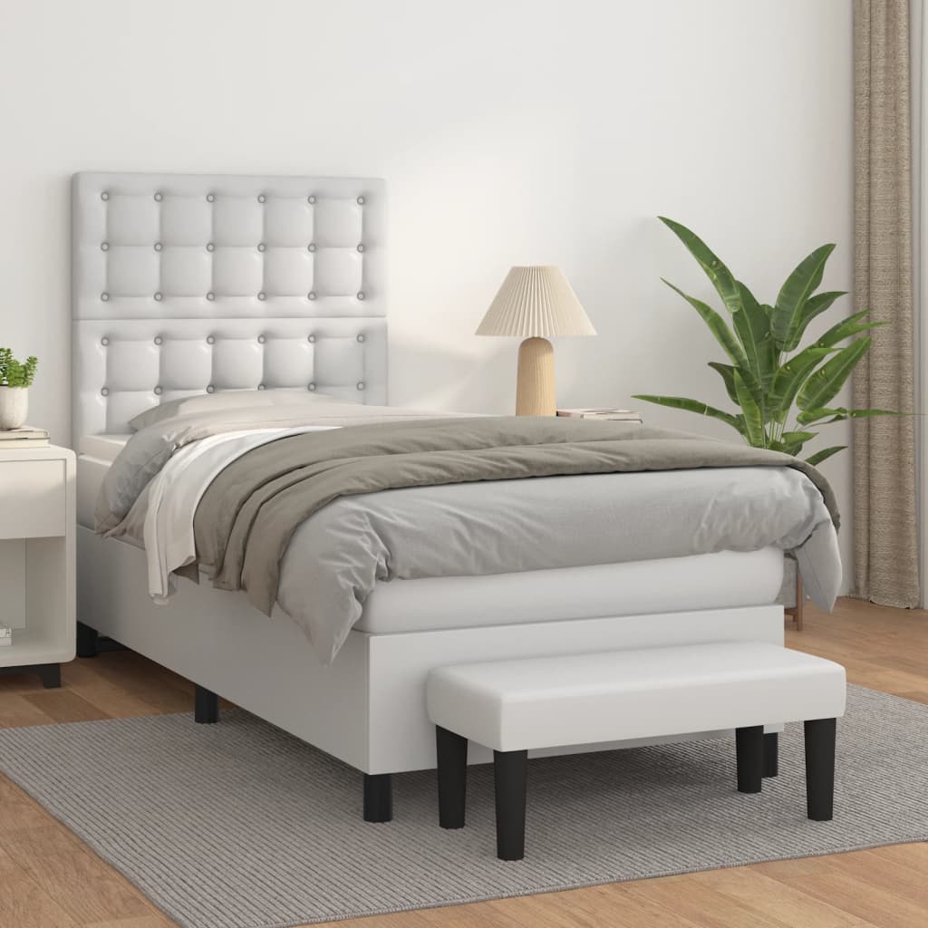 Pat box spring cu saltea, alb, 90x200 cm, piele ecologică GartenMobel Dekor