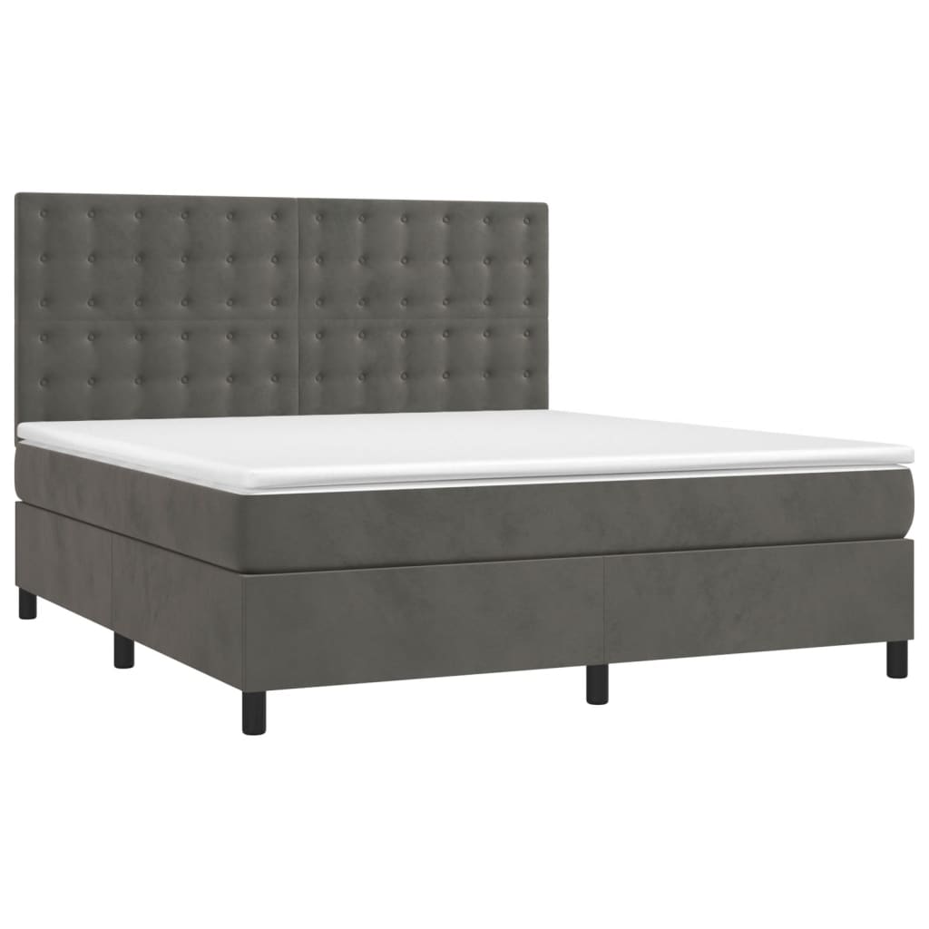 Pat box spring cu saltea, gri închis, 160x200 cm, catifea GartenMobel Dekor