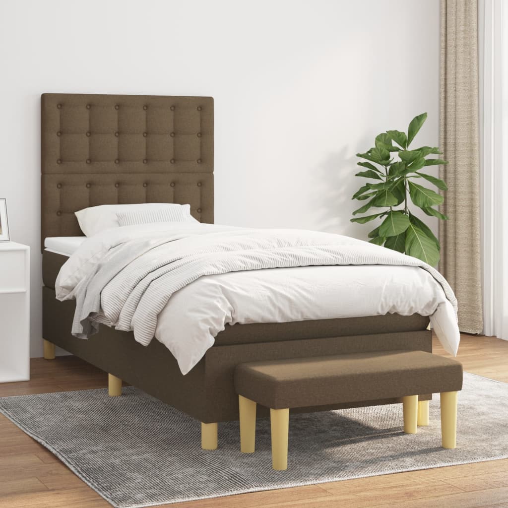 Pat box spring cu saltea, maro închis, 80x200 cm, textil GartenMobel Dekor