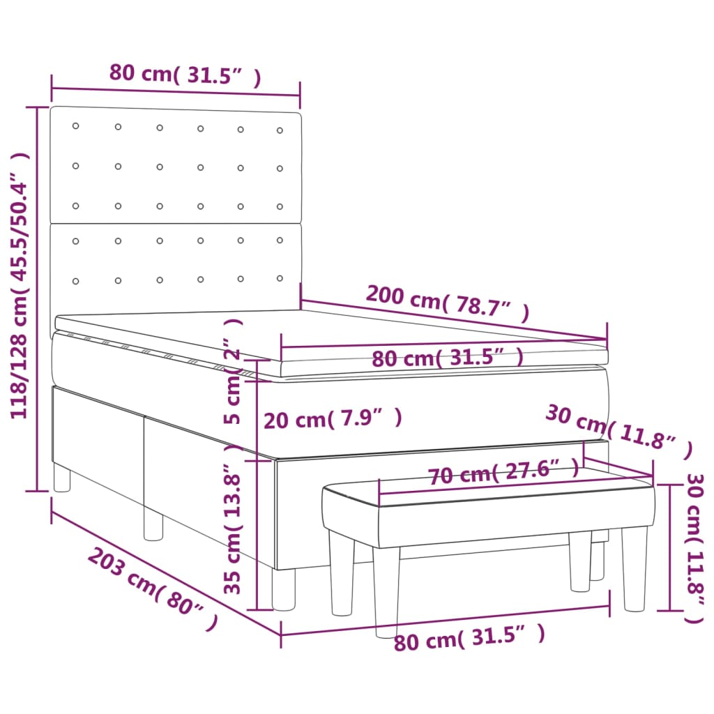 Pat box spring cu saltea, maro închis, 80x200 cm, textil GartenMobel Dekor