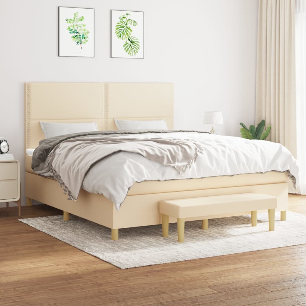 Pat continental cu saltea, crem, 180x200 cm, textil GartenMobel Dekor