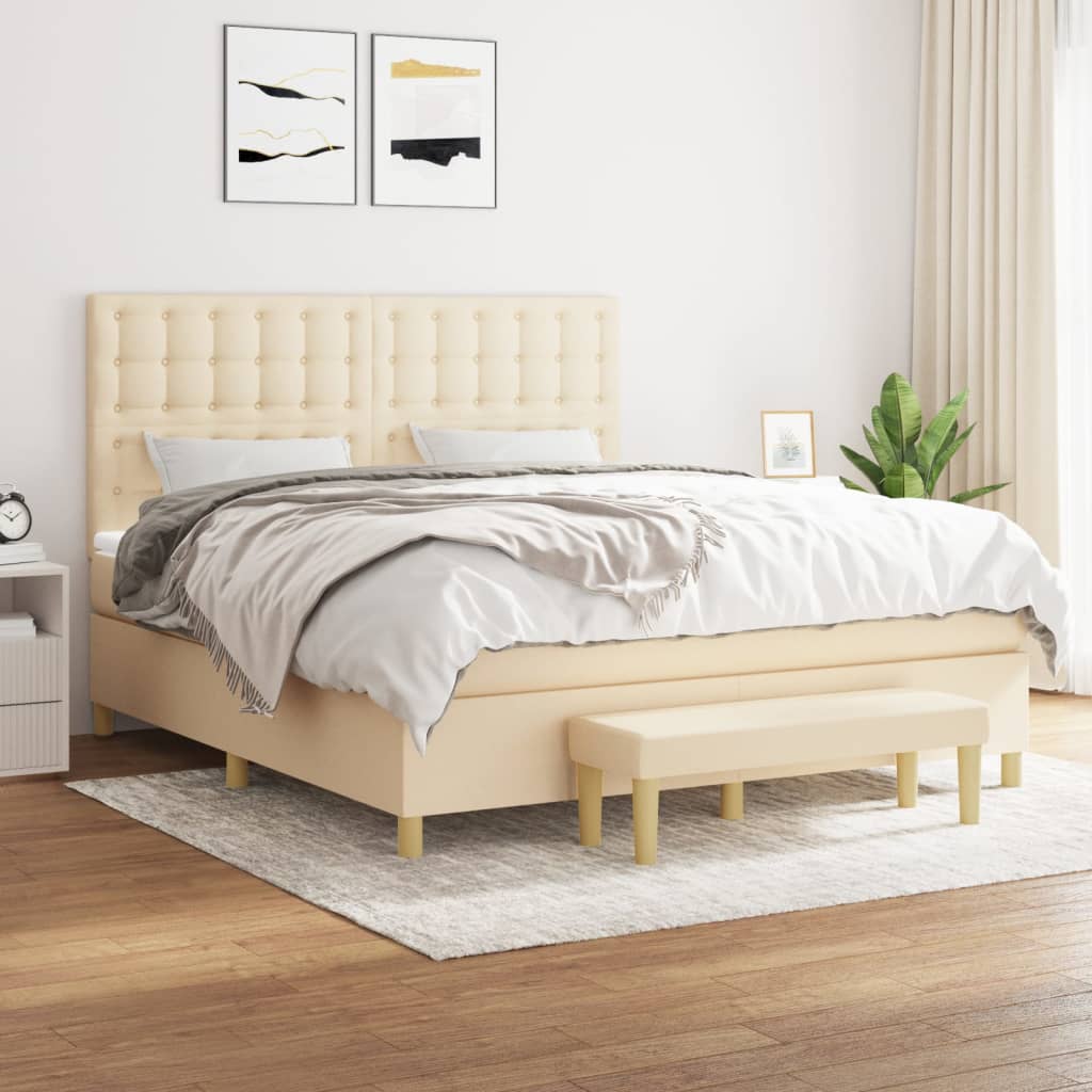 Pat continental cu saltea, crem, 180x200 cm, textil GartenMobel Dekor