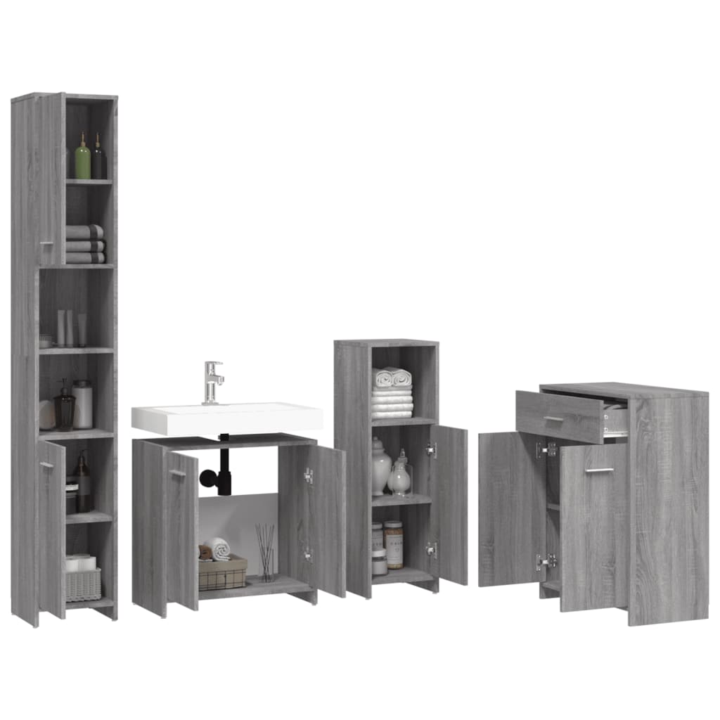Set mobilier de baie, 4 piese, gri sonoma, lemn prelucrat GartenMobel Dekor