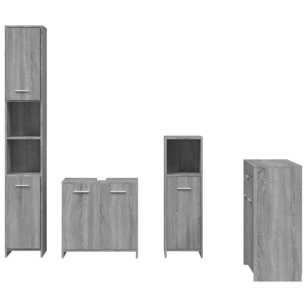 Set mobilier de baie, 4 piese, gri sonoma, lemn prelucrat GartenMobel Dekor