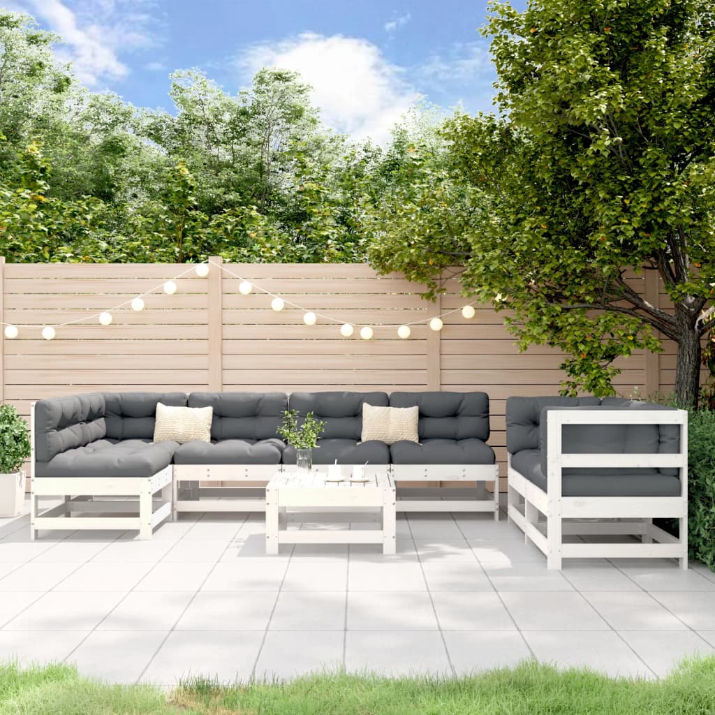 Set mobilier relaxare grădină, 8 piese, alb, lemn masiv de pin GartenMobel Dekor