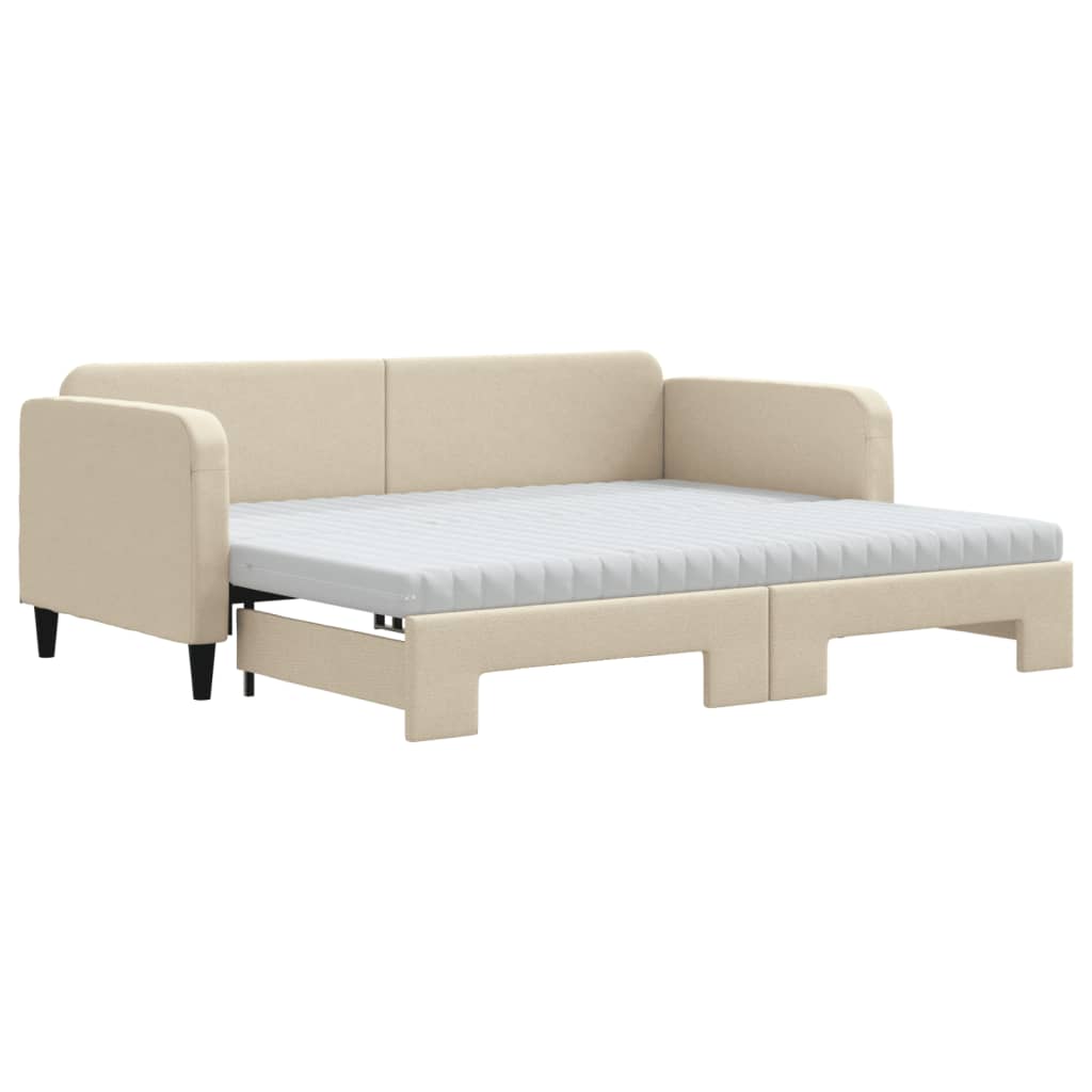 Pat de zi cu extensie și saltele, crem, 90x200 cm, textil GartenMobel Dekor