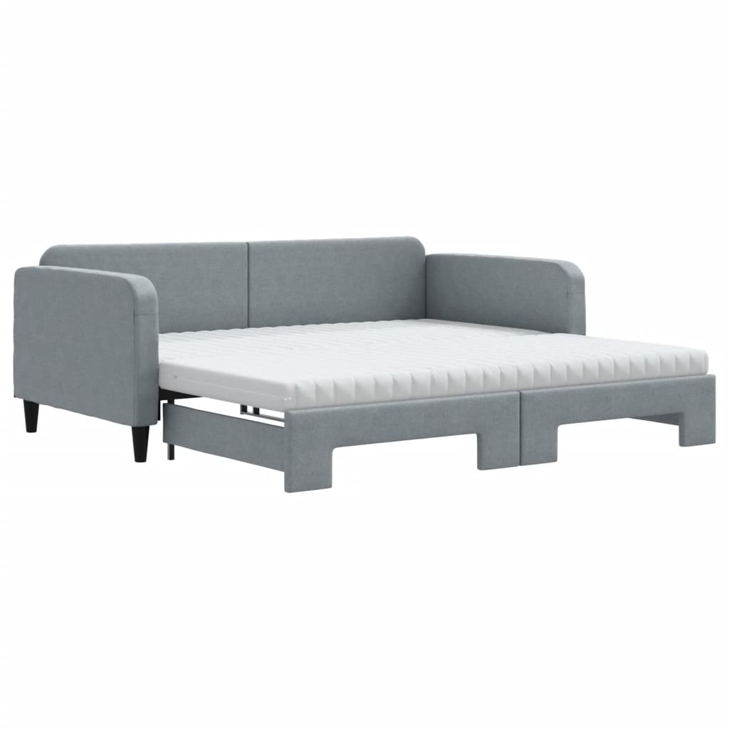 Pat de zi cu extensie și saltele, gri deschis 100x200 cm textil GartenMobel Dekor