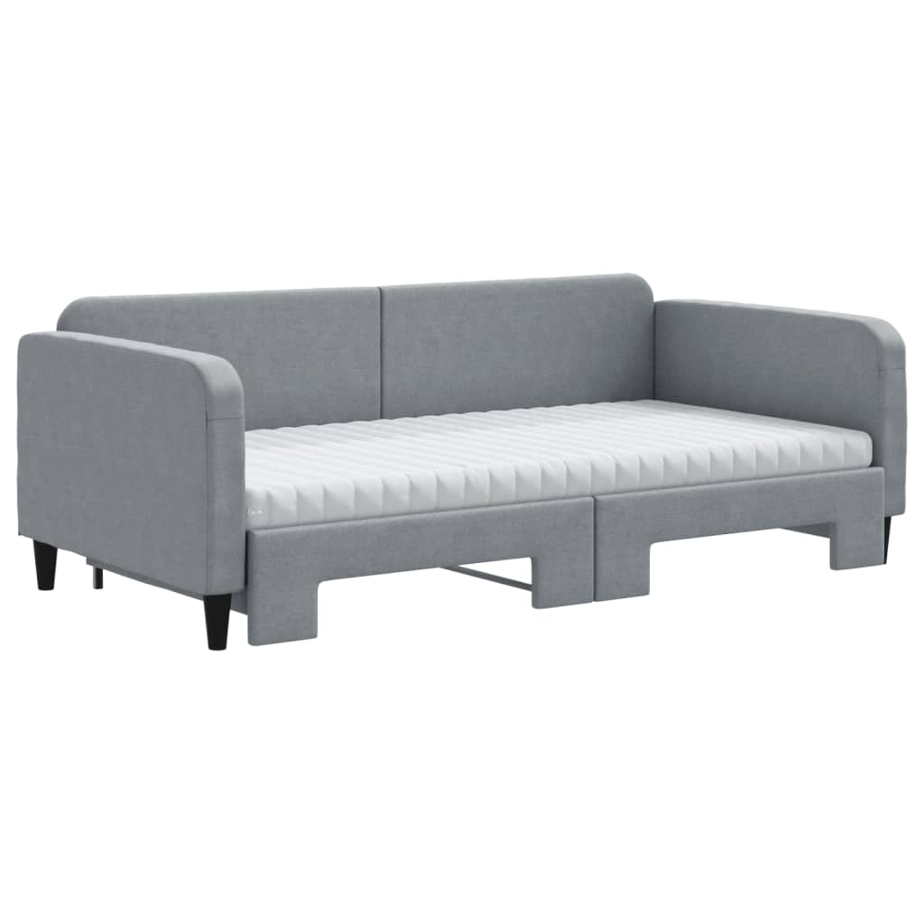 Pat de zi cu extensie și saltele, gri deschis 100x200 cm textil GartenMobel Dekor