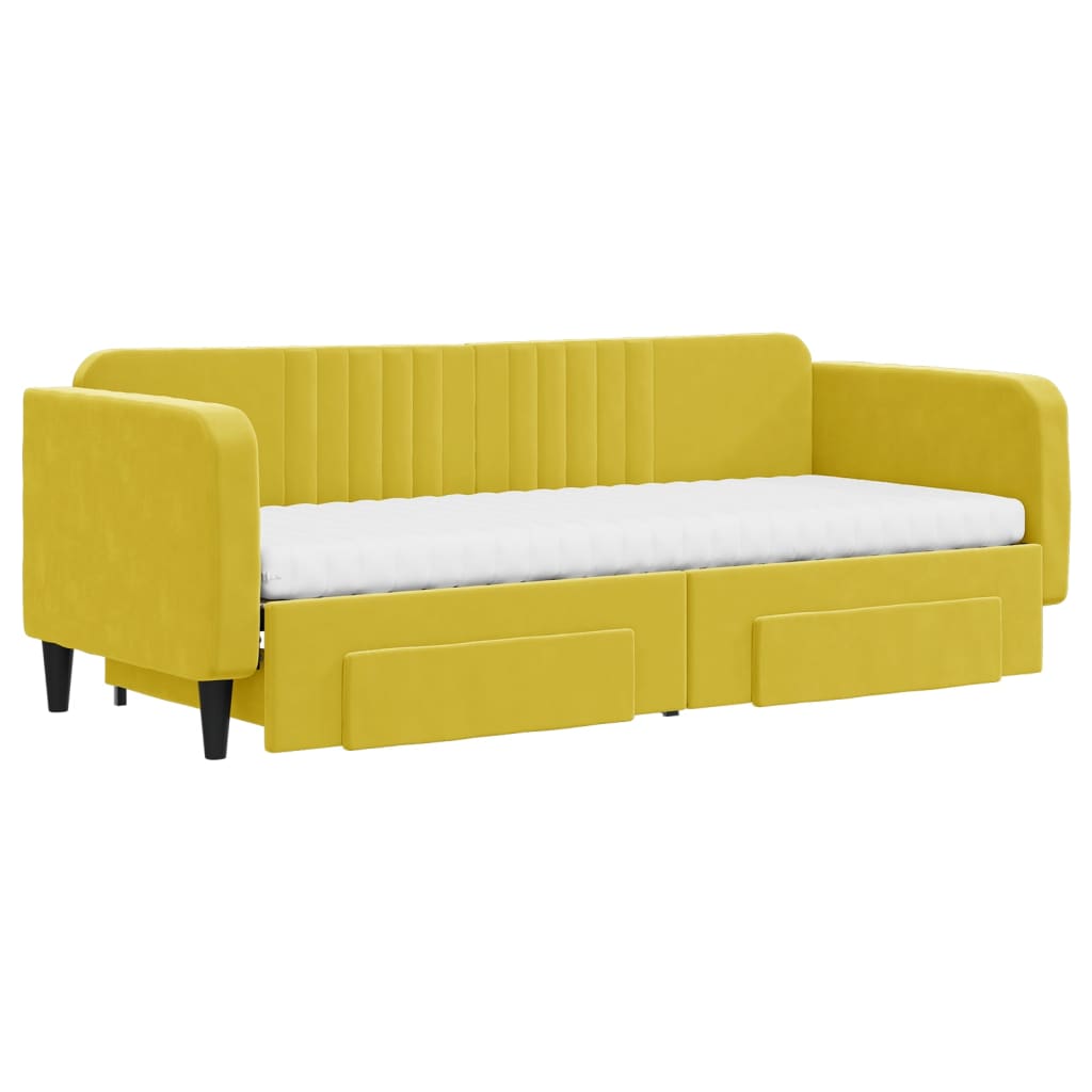 Pat de zi cu extensie și sertare, galben, 80x200 cm, catifea GartenMobel Dekor