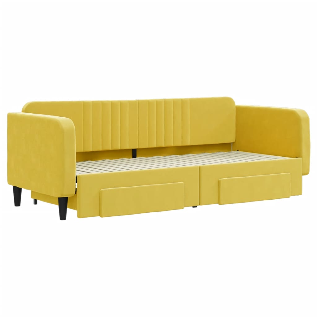 Pat de zi cu extensie și sertare, galben, 80x200 cm, catifea GartenMobel Dekor