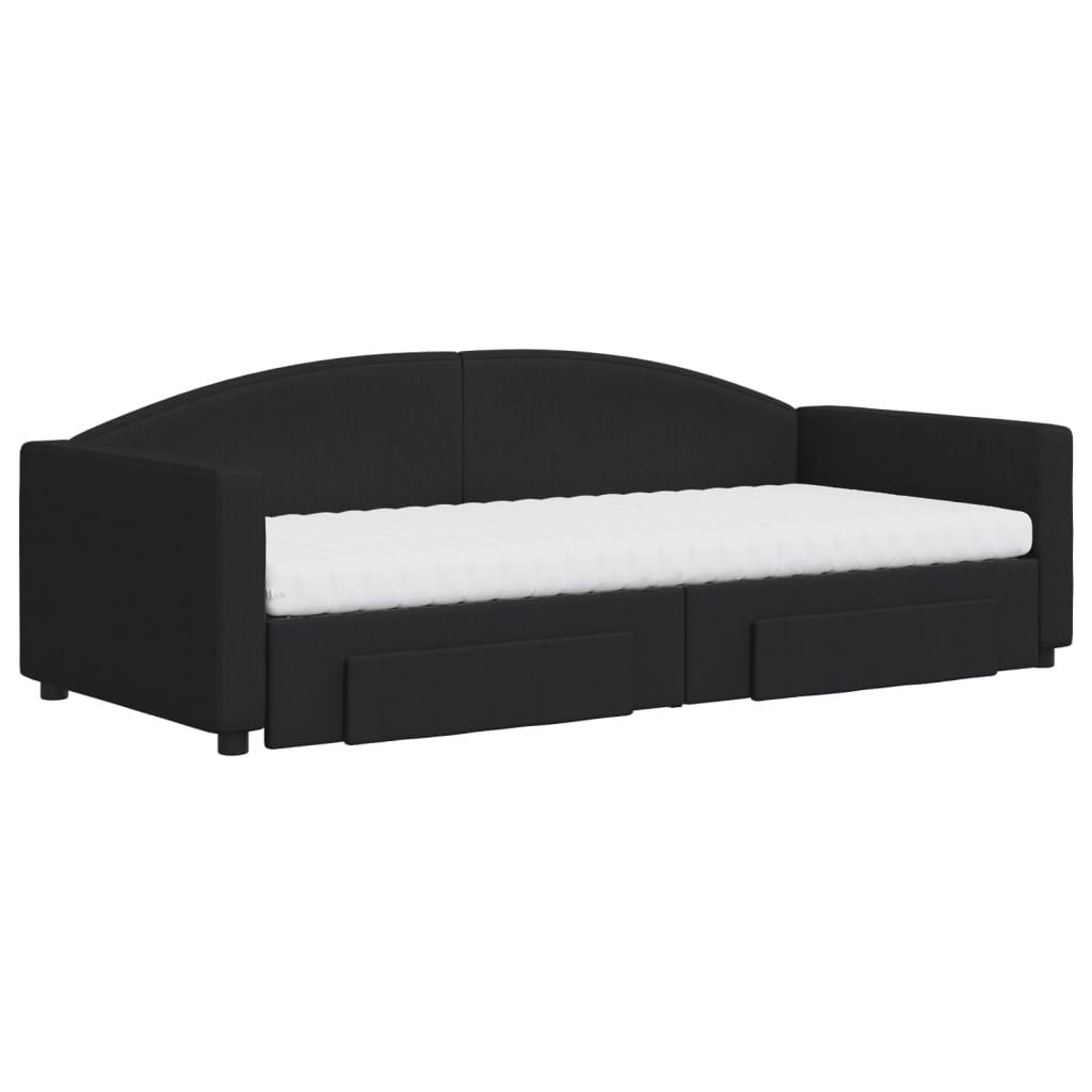 Pat de zi cu extensie și sertare, negru, 90x200 cm, textil GartenMobel Dekor