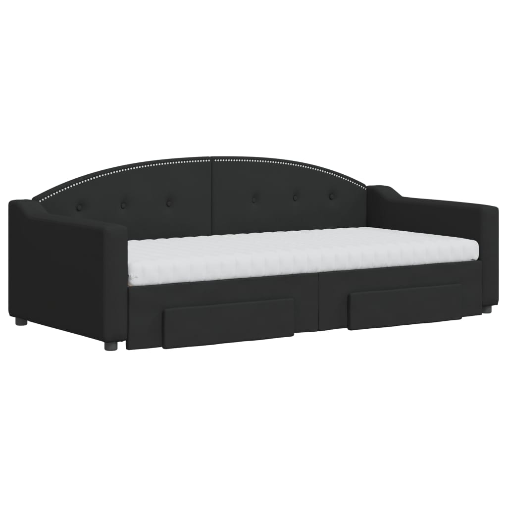 Pat de zi cu extensie și sertare, negru, 90x190cm, textil GartenMobel Dekor