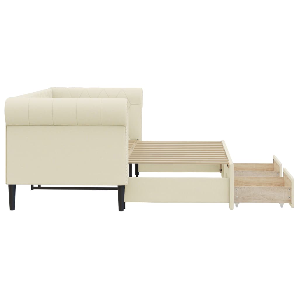 Pat de zi cu extensie și sertare crem 90x200 cm piele ecologică GartenMobel Dekor