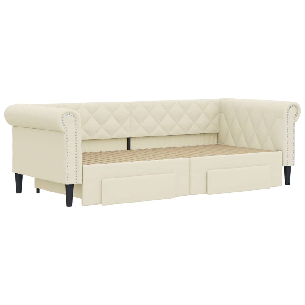 Pat de zi cu extensie și sertare crem 90x200 cm piele ecologică GartenMobel Dekor