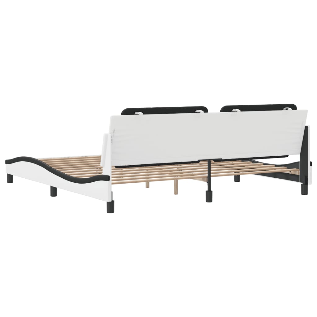 Cadru de pat cu tăblie alb și negru 200x200cm piele artificială GartenMobel Dekor