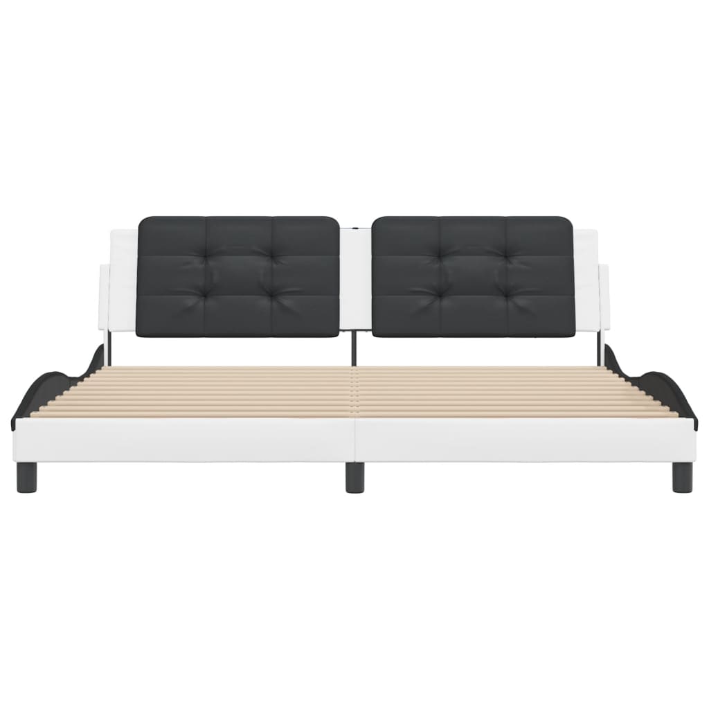 Cadru de pat cu tăblie alb și negru 200x200cm piele artificială GartenMobel Dekor