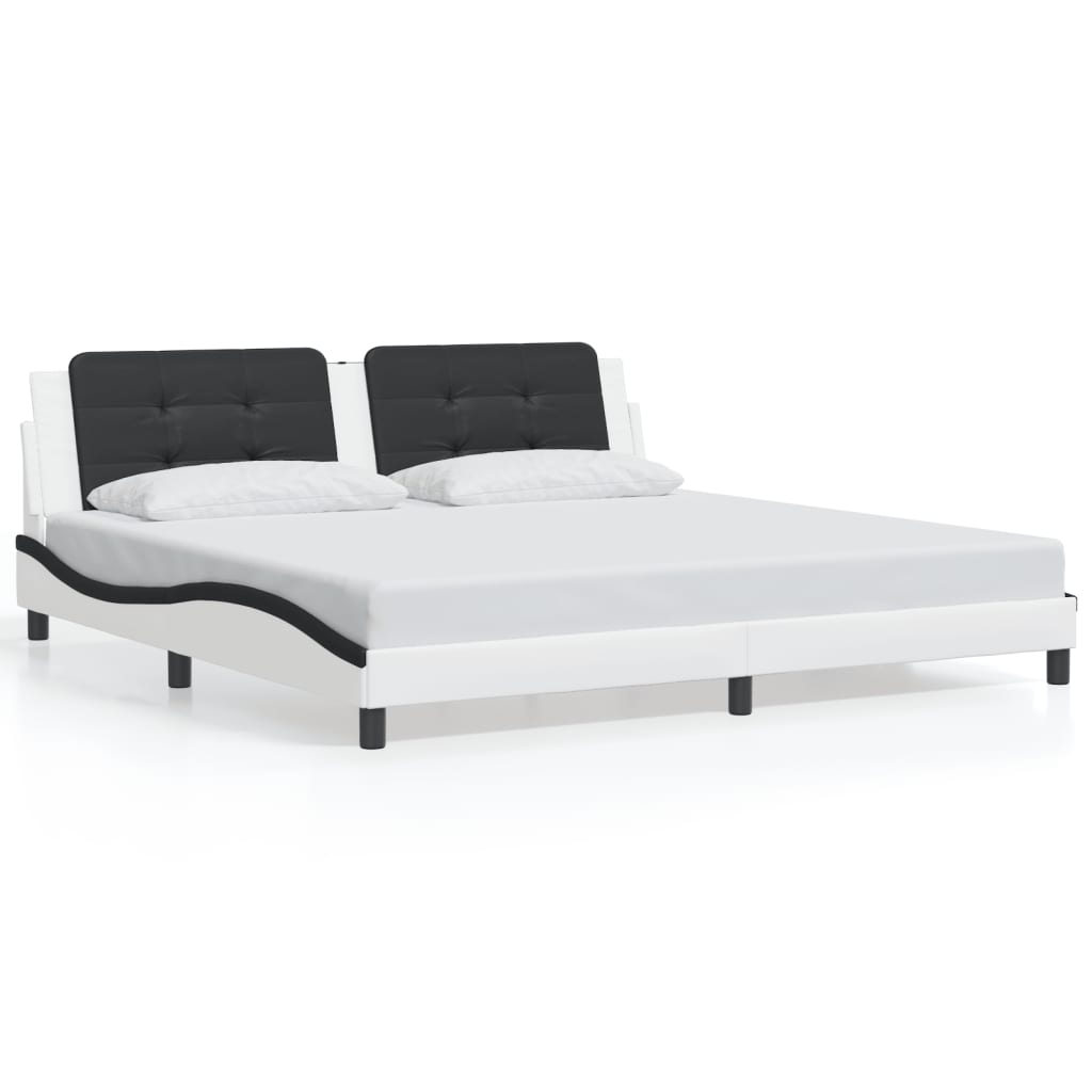 Cadru de pat cu tăblie alb și negru 200x200cm piele artificială GartenMobel Dekor