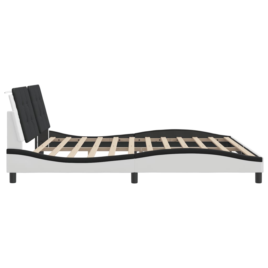 Cadru de pat cu tăblie alb și negru 200x200cm piele artificială GartenMobel Dekor