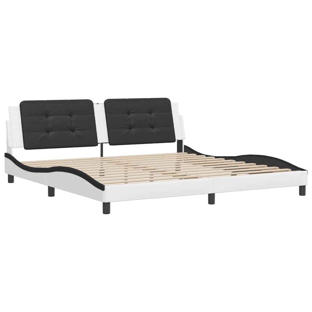 Cadru de pat cu tăblie alb și negru 200x200cm piele artificială GartenMobel Dekor