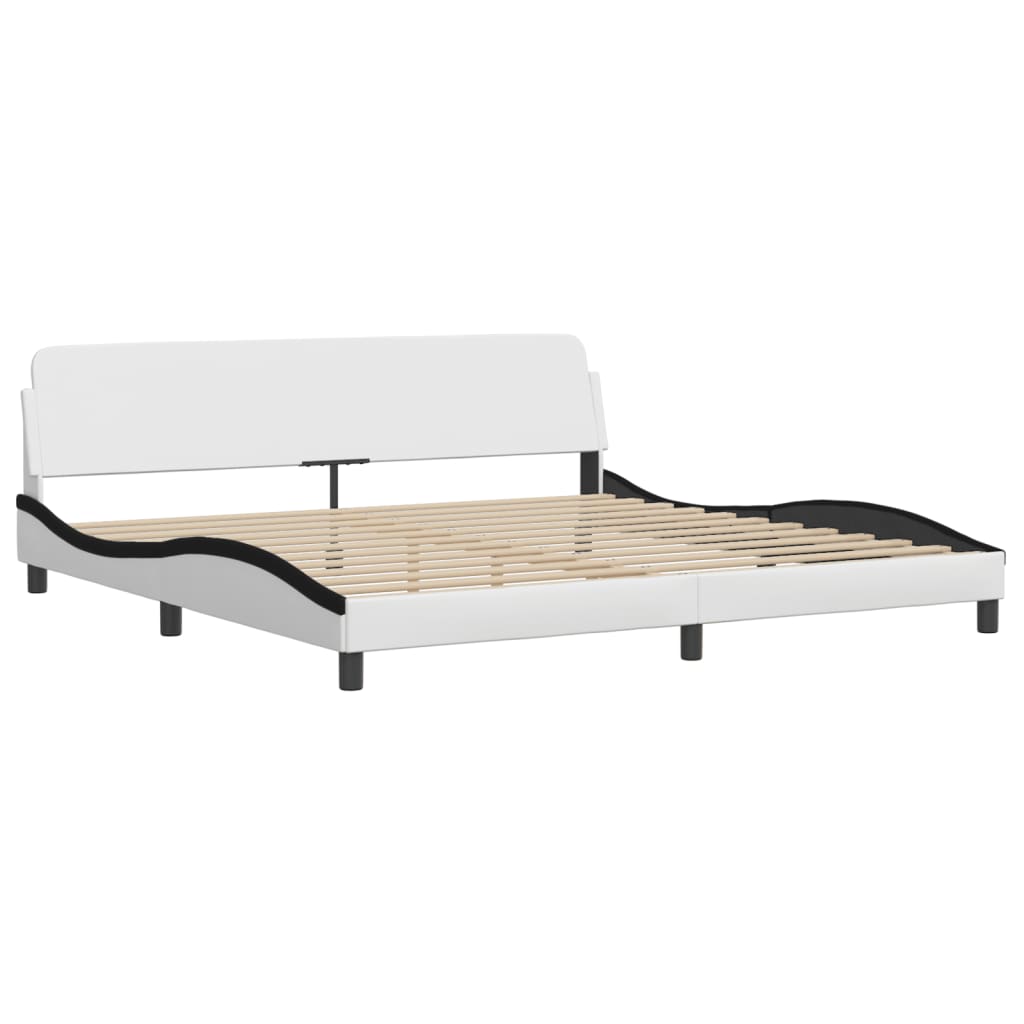 Cadru de pat cu tăblie alb și negru 200x200cm piele artificială GartenMobel Dekor