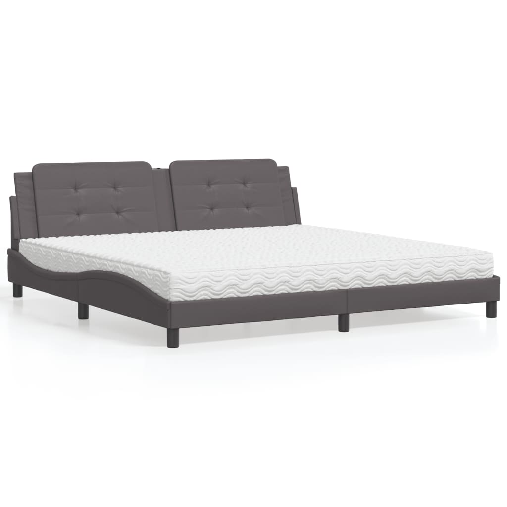 Pat cu saltea, gri, 200x200 cm, piele ecologică GartenMobel Dekor