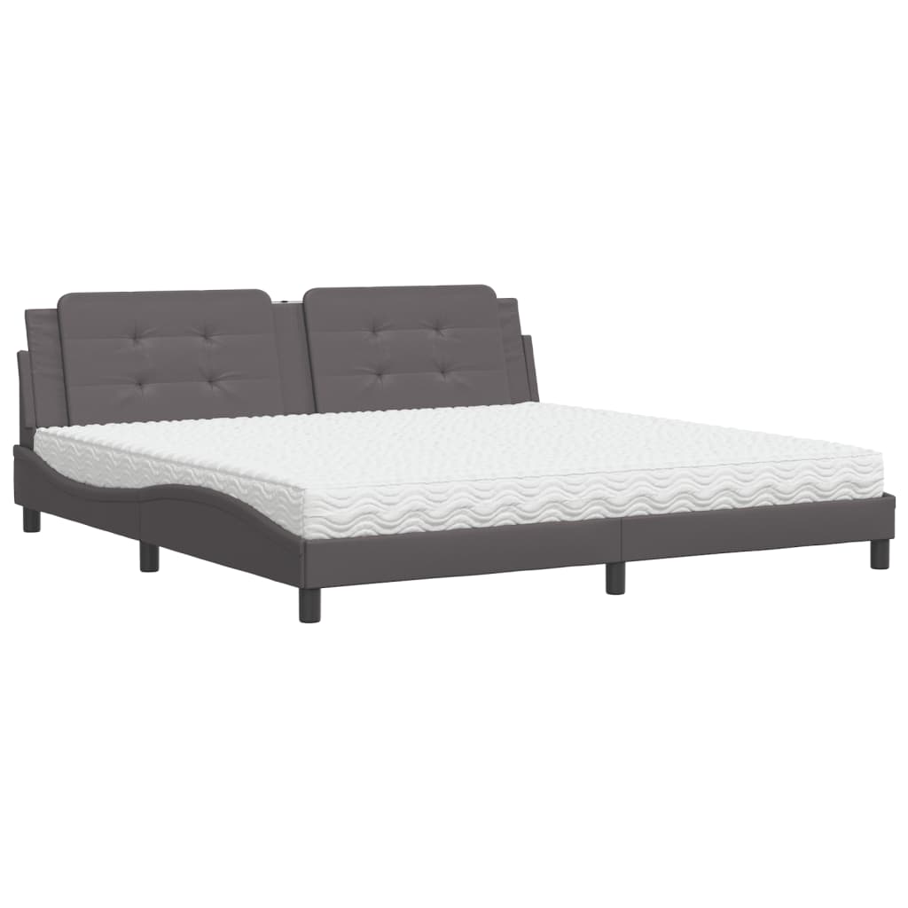 Pat cu saltea, gri, 200x200 cm, piele ecologică GartenMobel Dekor