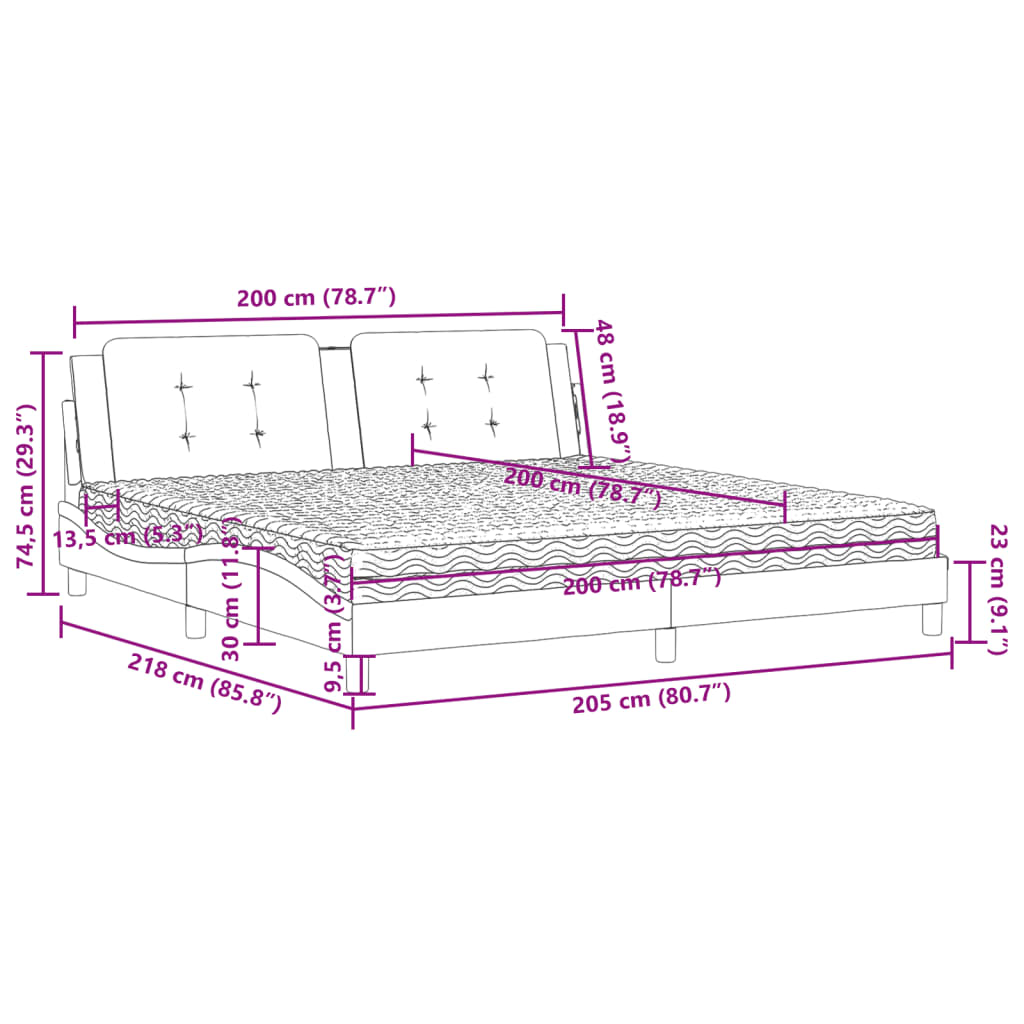 Pat cu saltea, gri, 200x200 cm, piele ecologică GartenMobel Dekor