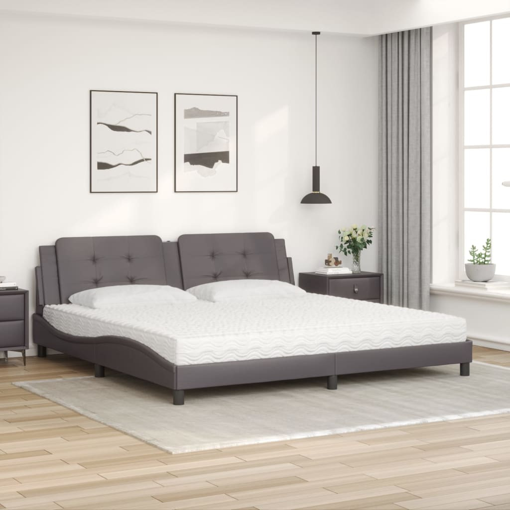 Pat cu saltea, gri, 200x200 cm, piele ecologică GartenMobel Dekor