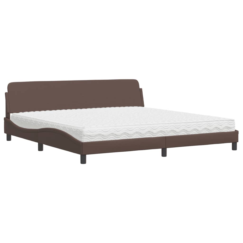 Pat cu saltea, maro, 200x200 cm, piele ecologică GartenMobel Dekor